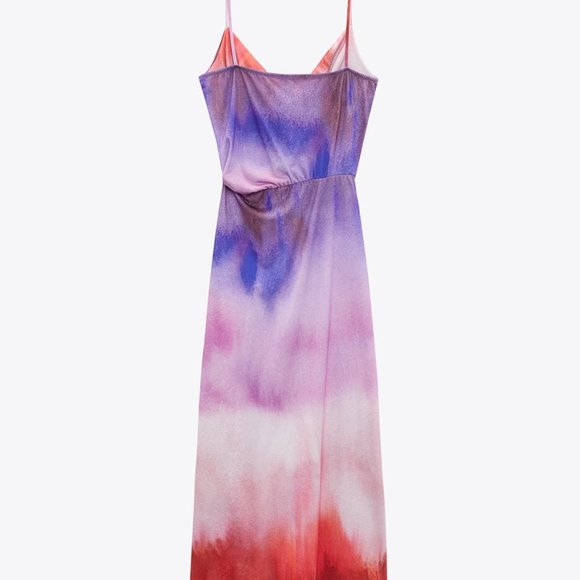 NWT ZARA PURPLE PRINTED DRESS WITH DRAPING - Picture 5 of 9